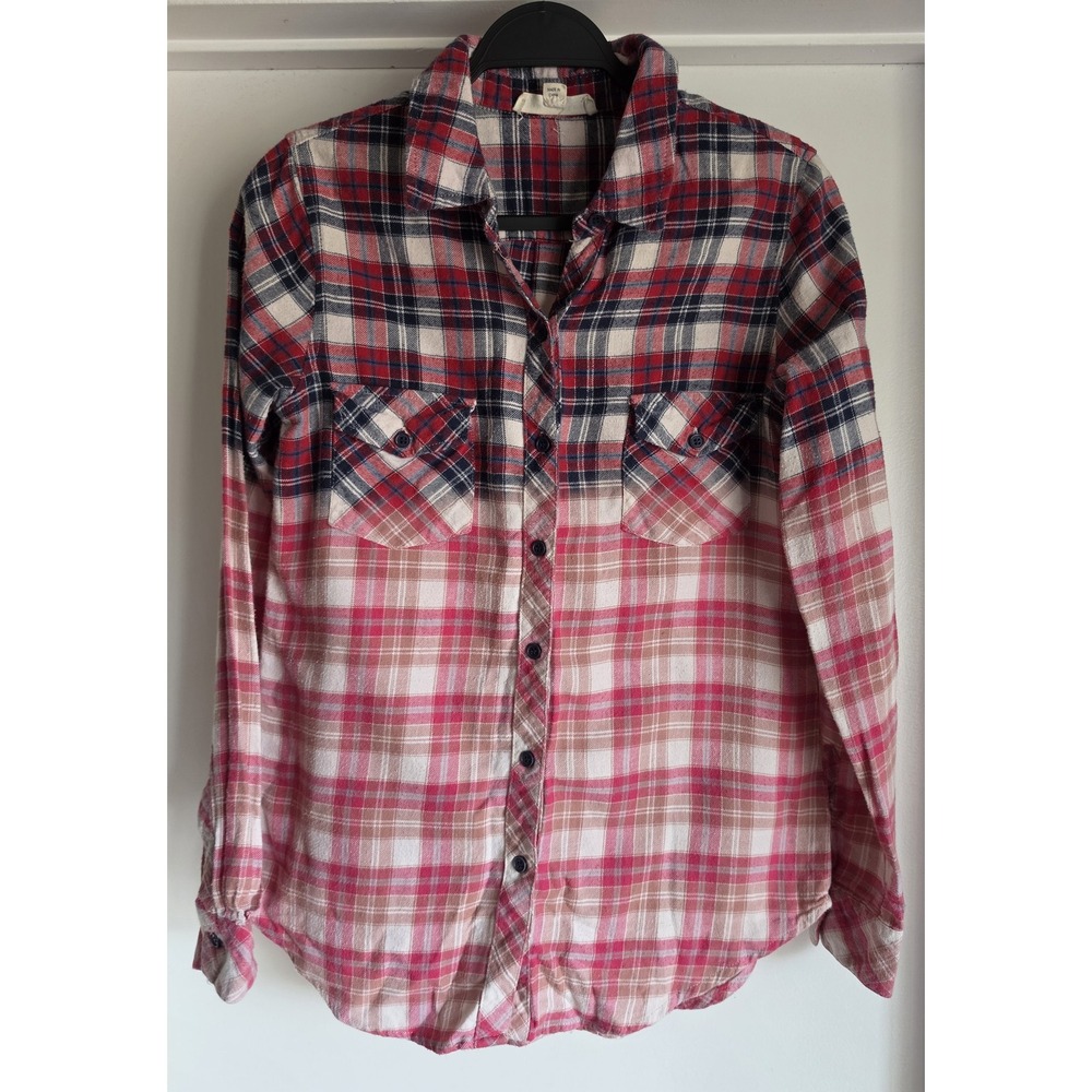Lovestitch Flannel Shirt Women S Plaid Red White Blue Cotton Casual Button-Up